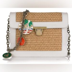 $2188 Lanvin Spring 2012 Raffia and Leather Crossbody Bag Enamel Charms